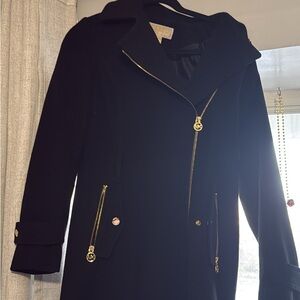 Michael Kors Black Pea Coat with Gold Zippers
